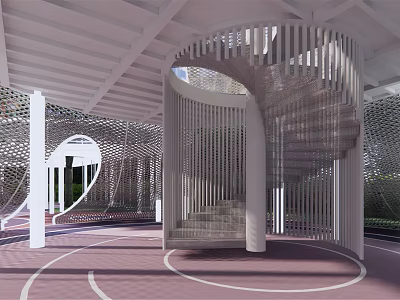Modern Kids Play Area With Spiral White Structure Red Flooring And Running Track 3d model