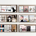 Stylish Books and Magazines with Modern Covers Arranged on Display Shelves