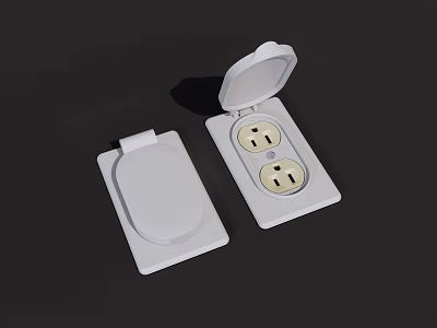 Two White Electrical Switch Panels With Open Cover And Dual Visible Outlets 3d model