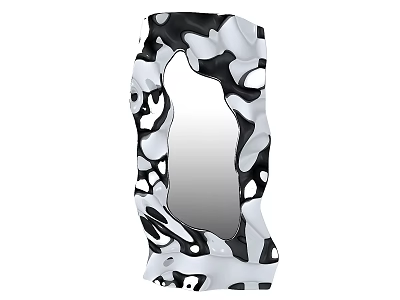 Stylish Decorative Mirror With Unique Black And White Abstract Pattern Frame 3d model