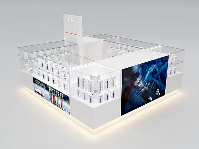 Modern Display Shelves With Transparent Glass White Design LED Lighting Display Compartments And Large Screen Background 3d model