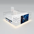 Modern Display Shelves With Transparent Glass White Design LED Lighting Display Compartments And Large Screen Background