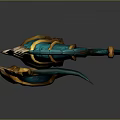 Ornate Curved Fantasy Bow With Teal Red Accents And Gold Decorative Details