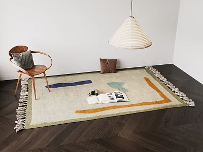 Square Rug In Modern Living Room With Chair And Lamp 3d model