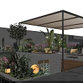 Stunning Courtyard Garden With Lush Greenery Outdoor Seating Pergola And Decorative Lighting