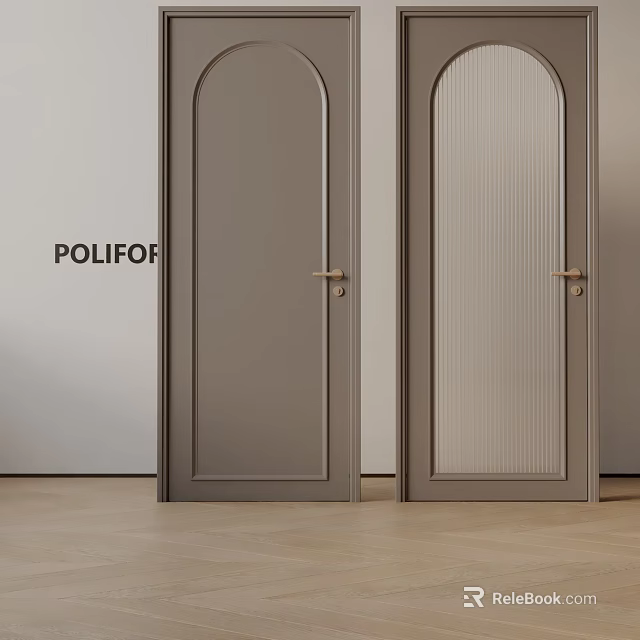 Stylish Gray Hinged Doors with Ribbed Glass and Golden Handles for Modern Interior by POLIFOR 3d model 