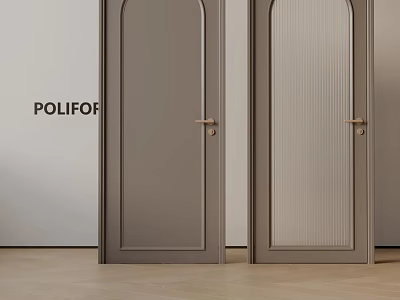 Stylish Gray Hinged Doors with Ribbed Glass and Golden Handles for Modern Interior by POLIFOR 3d model