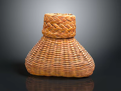 Potted Plant In Handwoven Bamboo Basket With Natural Brown Weave Texture 3d model