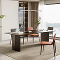 Modern Black Dining Table Set With Orange Chairs And Natural View Through Window 3d model