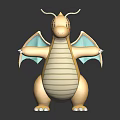 Yellow Dragon Like Creature 3D Character With Green Wings White Striped Belly And Claws