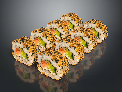 Delicious Sushi Rolls With Sesame Seeds Avocado And Salmon Filling 3d model