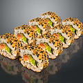 Delicious Sushi Rolls With Sesame Seeds Avocado And Salmon Filling