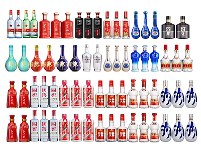 Wine Bottles And Glasses Collection Featuring Assorted Colors And Different Styles 3d model