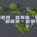 Beautiful Garden Flowers And Plants Along Stone Pathway With Rocks Trees And Lanterns
