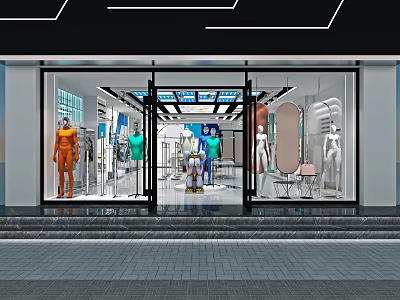 Modern Clothing Store Front With Glass Doors And Colorful Mannequin Displays 3d model