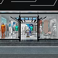 Modern Clothing Store Front With Glass Doors And Colorful Mannequin Displays