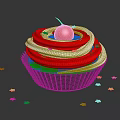 Delicious Cupcake With Red And White Cream Cherry On Top Surrounded By Yellow Star Decorations
