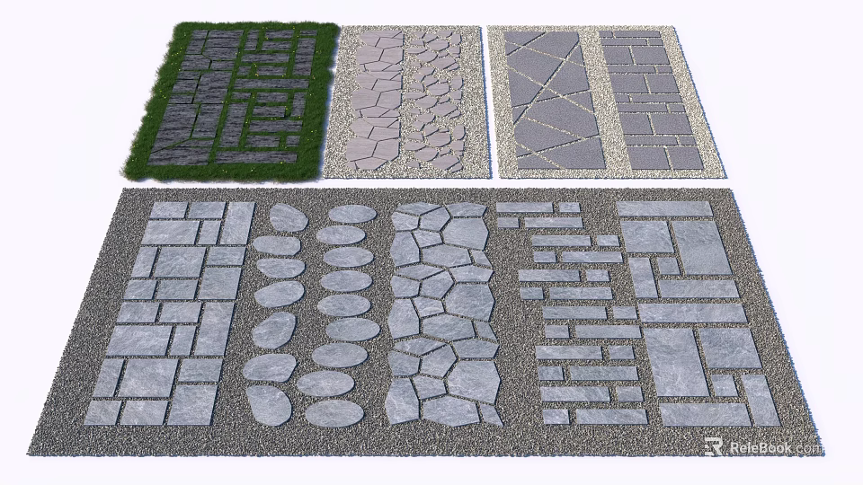 Park Landscape Paving Stone Designs With Different Patterns Styles And Grass Accents 3d model