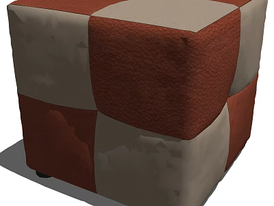 Brown and Beige Checkerboard Pattern Leather Ottoman with Square Design and Wheels 3d model
