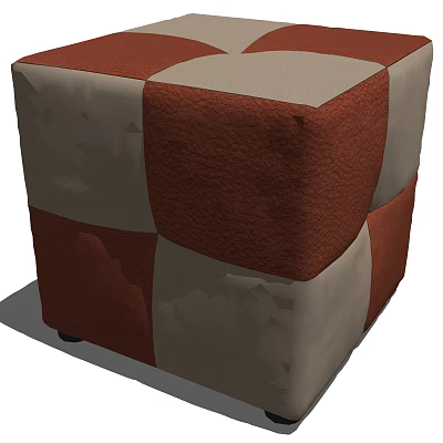 Brown and Beige Checkerboard Pattern Leather Ottoman with Square Design and Wheels 3d model