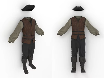 Pirate Style Costume Set With Vest Long Sleeve Shirt Trousers Boots And Hat 3d model