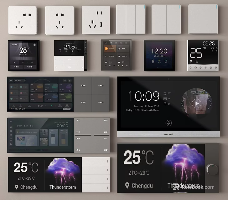 Smart Switch Panels with Temperature Time Weather Display and Modern Control Interface 3d model 