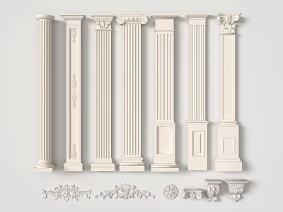 Classical White Roman Columns With Decorative Designs And Architectural Elements 3d model