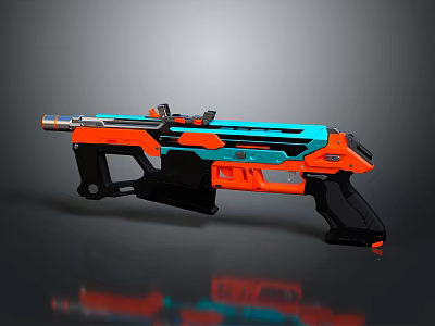 Orange and Blue Modern Futuristic Weapon with Sleek Gun Design and Vibrant Accents 3d model