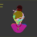 Red Skinned Female Character With Black Bun Hairstyle Red Hair Ribbon Blue Necklace Red Outfit
