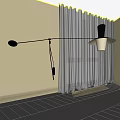 Modern Wall Lamp with Black Lampshade and Silver Curved Bracket on White Wall Near Curtains