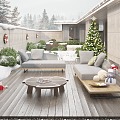 Single-family small courtyard plywood outdoor sofa combination Christmas ornaments 3d model