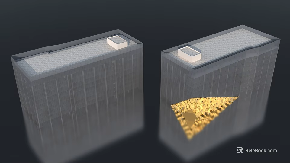Modern Commercial Complex With High Rise Buildings And Golden Triangular Exterior Design 3d model 