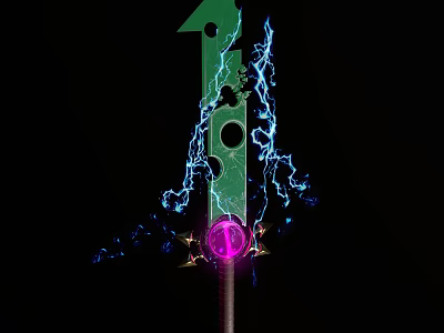 Mystical Green Weapon With Blue Lightning And Purple Light Orb 3d model