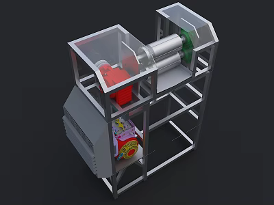 Heavy Duty Industrial Processing Equipment With Stainless Steel Frame Transparent Enclosure And Roller Mechanism 3d model