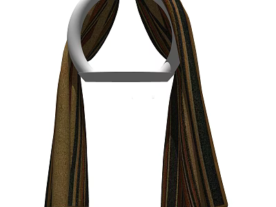 Striped Towel with Brown Black and Beige Colors Hanging on White Circular Hook 3d model