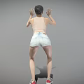 Woman Dancing with Hands Raised in Pink Tank Top White Shorts and Sneakers