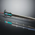 Sharp Metallic Sword With Blue Glowing Accents And Red White Striped Hilt