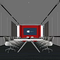 Modern Conference Room Interior With Long Table Chairs Projector Screen And Ceiling Lights 3d model