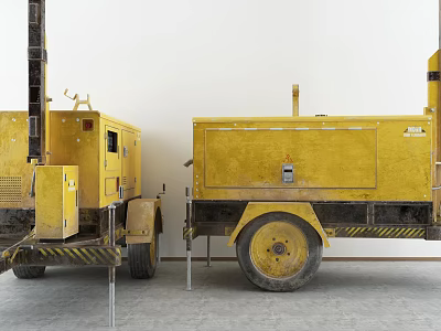 Yellow Mobile Industrial Equipment With Wheels And Control Panels 3d model