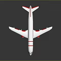 White Airplane Model With Red Stripes And Red Tail On Reflective Surface