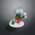 Winter Snowy Landscape With Small House Snow Covered Trees And Falling Snowflakes