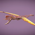 Pterosaur Flying With Open Mouth And Large Wings In Purple Sky
