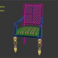 Wooden Leisure Chair with Lattice Back Design Armrests and Pink White Striped Cushion