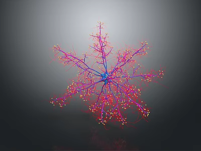 Decorative Light Snowflake Shaped Branch Structure With Red Pink Blue Glowing Lights On Gray Background 3d model