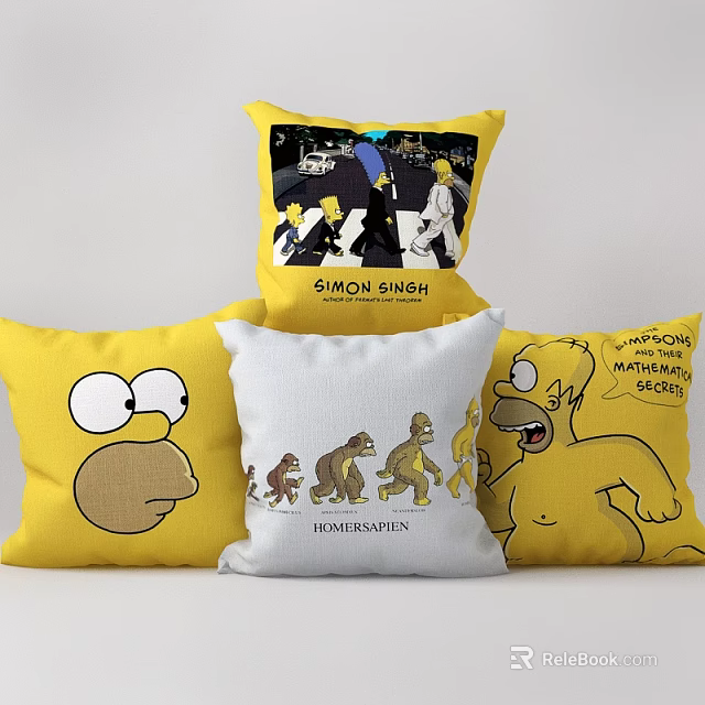 Yellow White Cartoon Character Pillows With Fun Patterns And Decorative Text Designs 3d model 