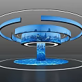 Modern Ceiling Design With Blue Circular Rings And Illuminated Strips 3d model
