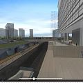Modern Sales Office Building With Riverfront Trees Pedestrian Walkway And City View