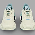 White Casual Sneakers With Light Blue Accents And Dark Contrast Side Panels