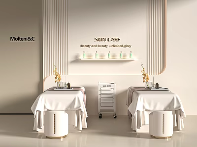 Luxury SPA Sauna Room With Skin Care Treatment Tables And Whitening Clay Products 3d model