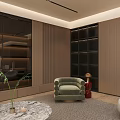 Elegant Modern Living Room Interior with Beige Sofa Green Armchair and Marble Coffee Table